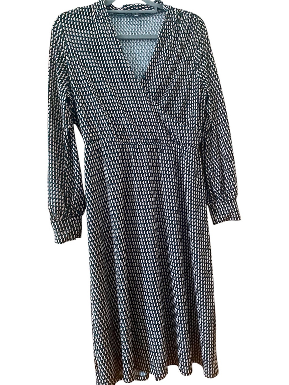 Adrianna Papell Geometric Print Faux Wrap Midi Dress Long Sleeve Large